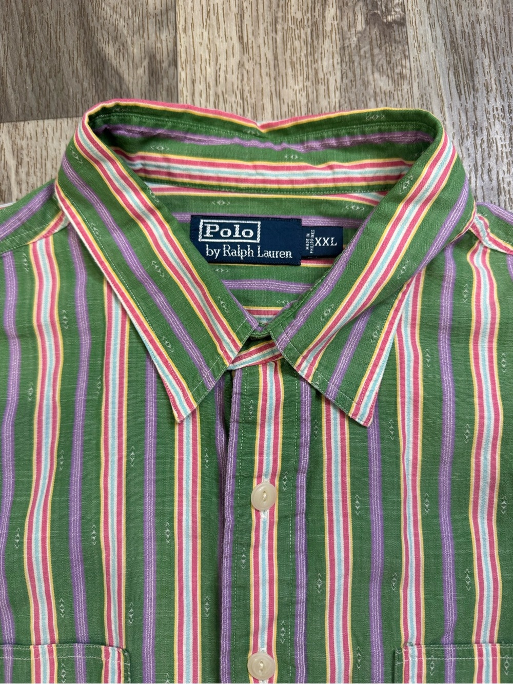 Vintage Polo Ralph Lauren Mens XXL Green Striped Shirt Southwestern Aztec 90s